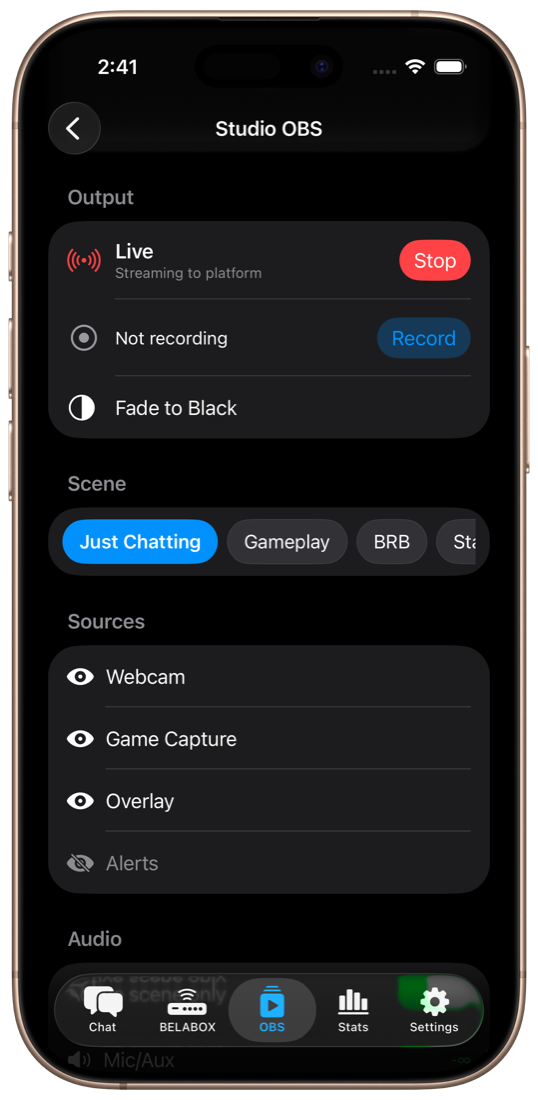 Remote OBS scene and audio control