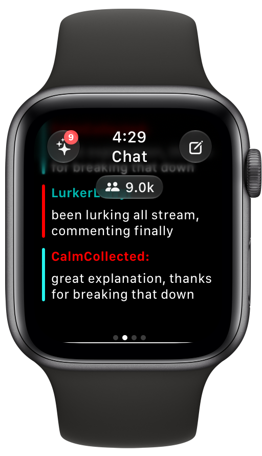 Live chat and viewer count on Apple Watch